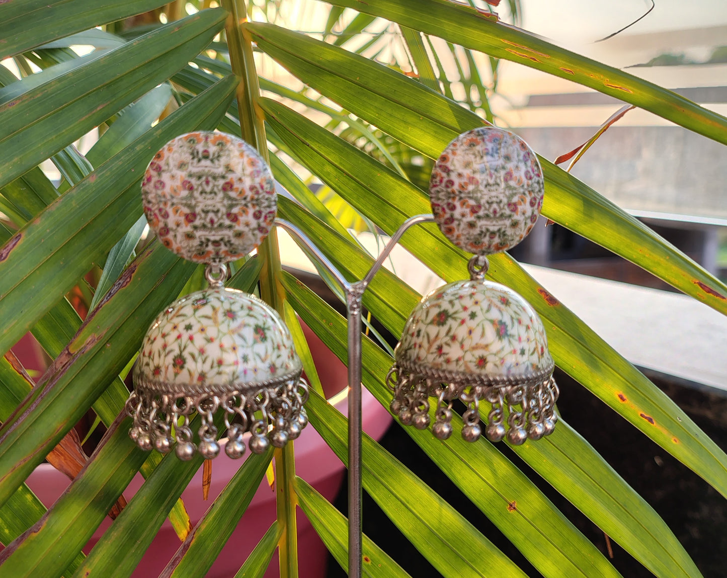 beautiful printed jhumkas