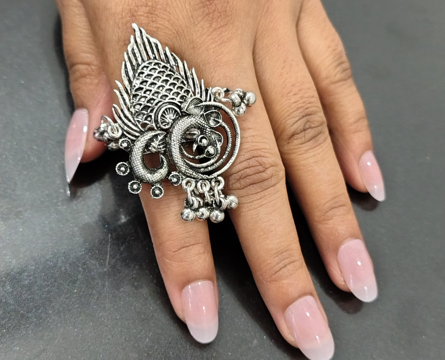 Beautiful peacock oxidized ring.